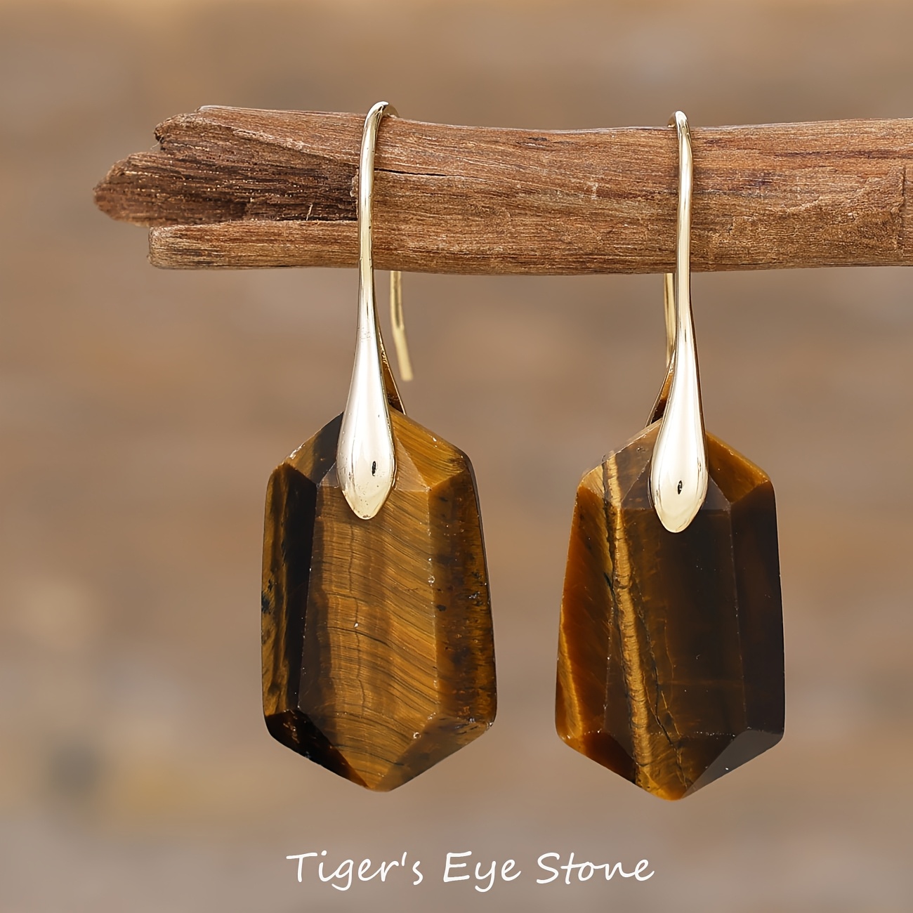 Fashionable Natural Stone Earrings with Golden Hooks